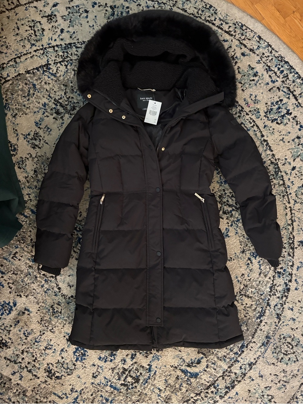 Kate Spade Elegant Black Puffer Coat New With Tags, Small